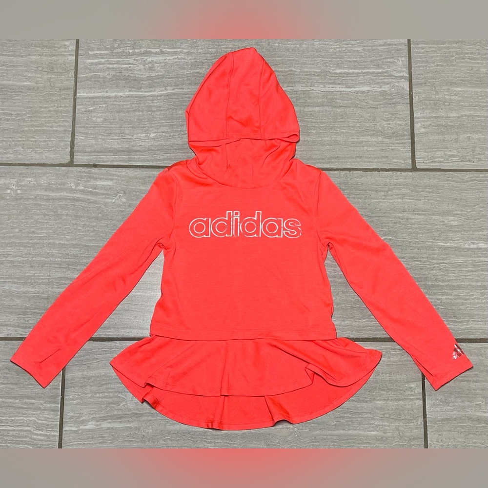 Adidas Climalite Girls Size 5 Neon Pink Lightweight Hooded Ruffle Top